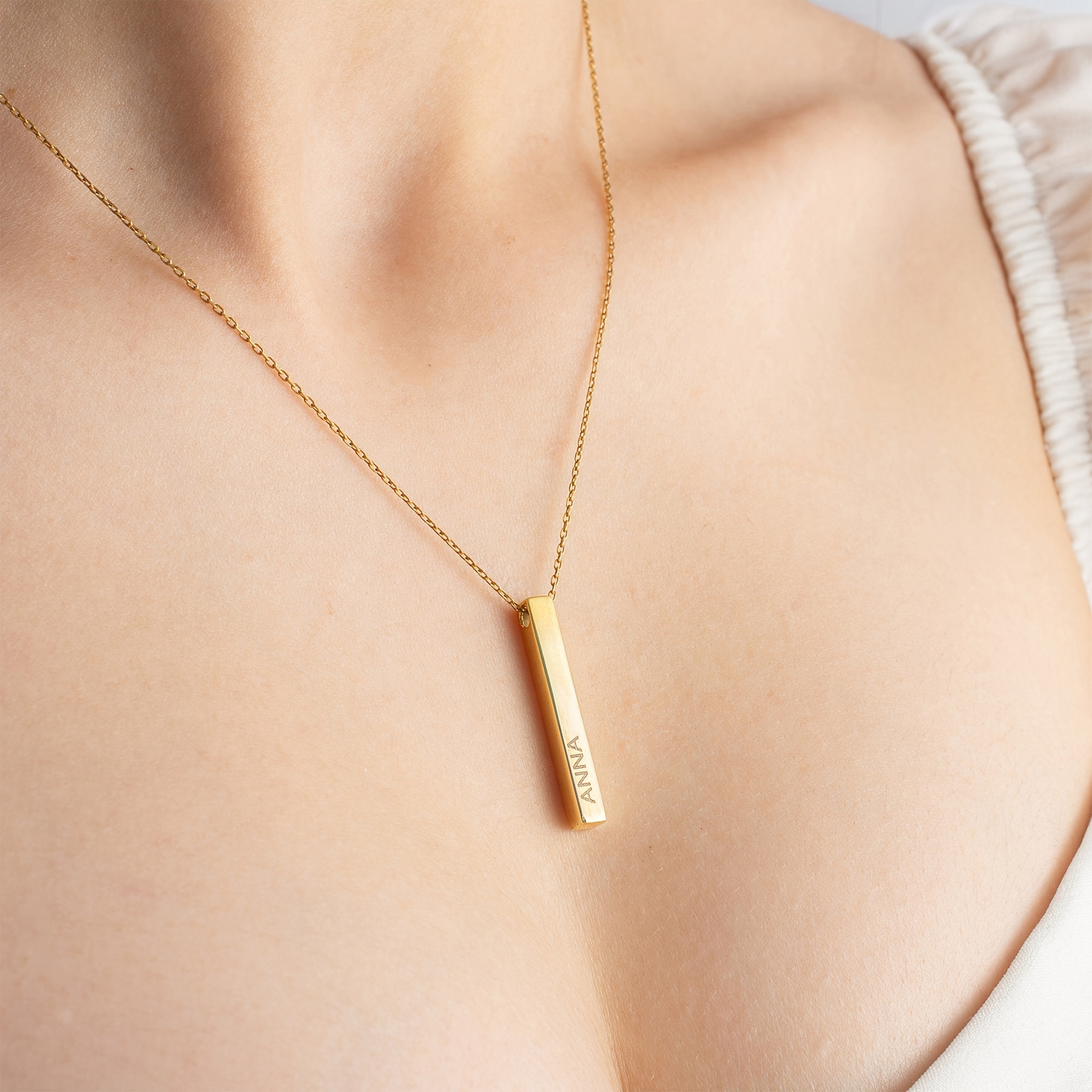 Personalized 18K Golden Plated Bar Pendant Necklace